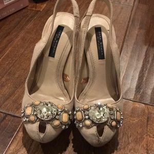 Zara platform rhinestone suede sandals